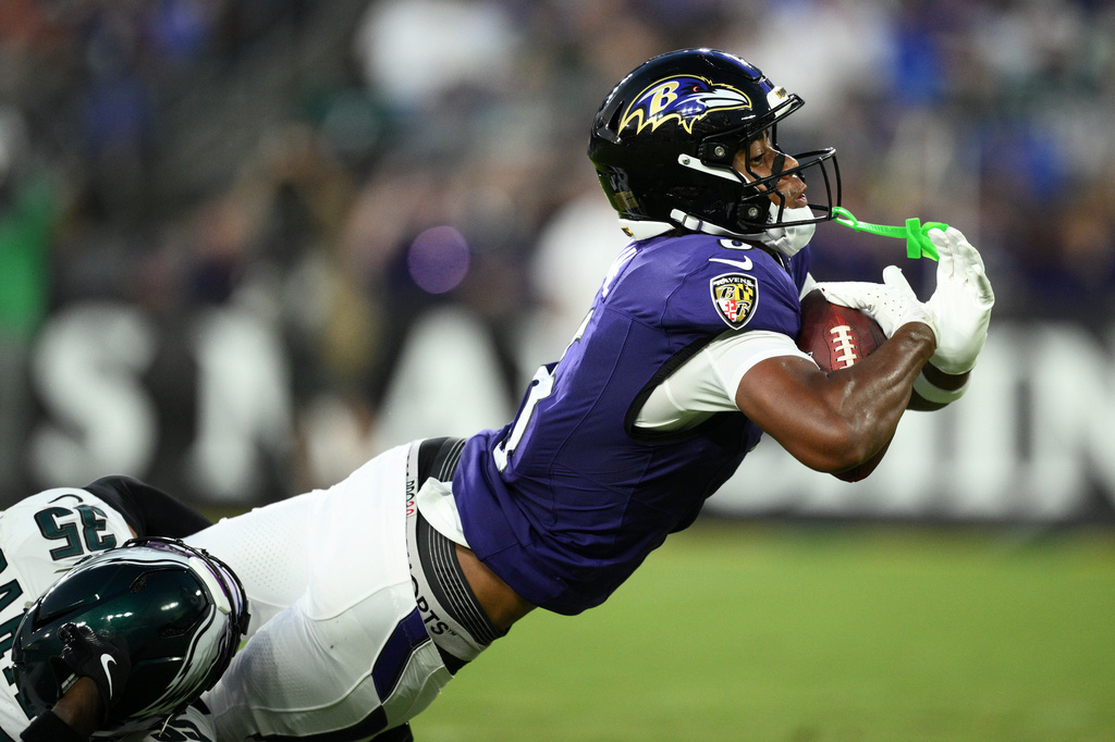 Ja'Kobi Lane has TD catch on promising night for Ravens rookie receivers in 24-7 win over Eagles